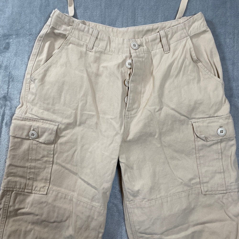 HUF Womens Pants Size Small Tan Khaki Herringbone Wide Leg Cargo Adjustable - Picture 4 of 7